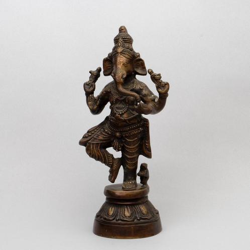 Bronzen beeld van Ganesha, staand op één been met een rat, Antiek en Kunst, Antiek | Koper en Brons