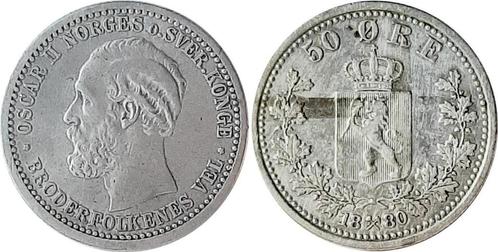 50 Öre Norwegen 1880 Ss+ sehr selten Oscar Ii zilver, Postzegels en Munten, Munten | Europa | Niet-Euromunten, Verzenden
