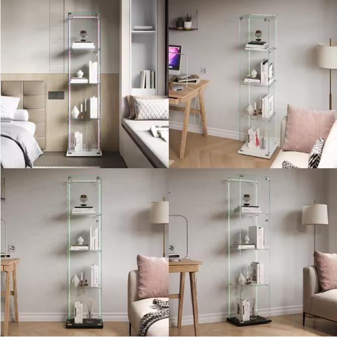 Glazen Vitrinekast met LED – 4-Laags Moderne Displaykast, Huis en Inrichting, Kasten | Vitrinekasten, Nieuw, Verzenden