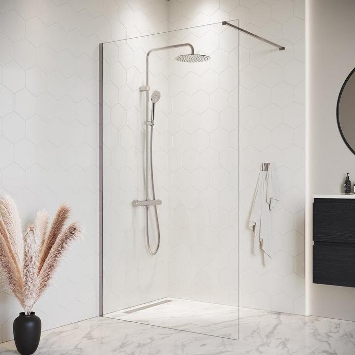 Douchewand Florida 100 x 200 cm Chroom – Inloopdouche 8 mm, Doe-het-zelf en Verbouw, Sanitair, Nieuw, Douche, Verzenden