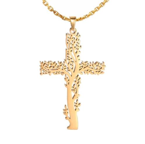 Fako Bijoux® - Ketting Met Kruisje Levensboom - Stainless, Sieraden, Tassen en Uiterlijk, Kettingen, Verzenden