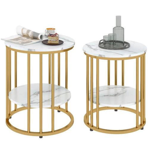 TRUUSK Ronde Salontafel Set Van 2 Met Opbergruimte, Stalen F, Huis en Inrichting, Tafels | Bijzettafels, Nieuw, Verzenden