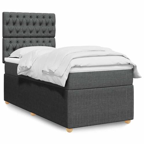 vidaXL Boxspring met matras stof donkergrijs 100x200 cm, Huis en Inrichting, Slaapkamer | Bedden, 100 cm, 200 cm, Grijs, Eenpersoons