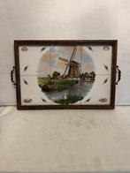 J.W Hunnik - Dienblad - Vintage hout/ keramieken dienblad, Antiek en Kunst, Curiosa en Brocante