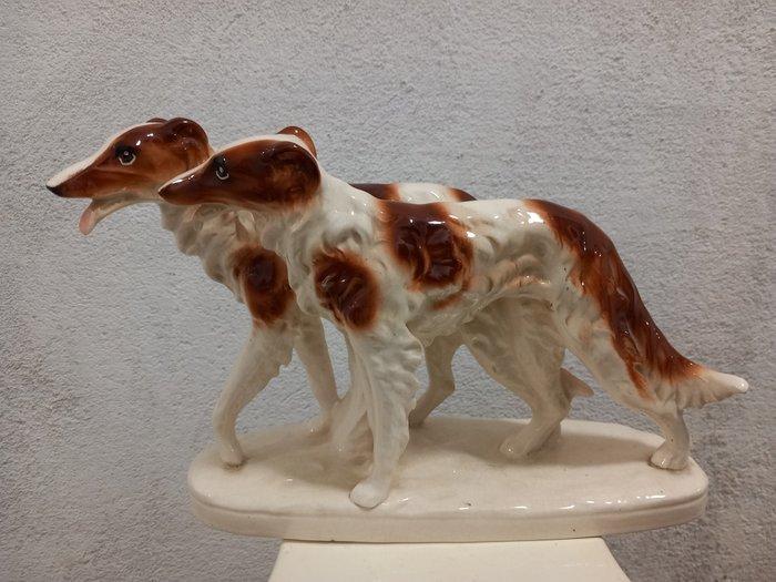 Sitzendorf - Beeldje - Two greyhound - borzoi; 31 cm -, Antiek en Kunst, Antiek | Glas en Kristal