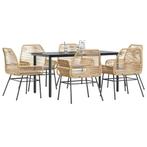 vidaXL 7-delige Tuinset met kussens poly rattan glas bruin, 6 zitplaatsen, Nieuw, Tuinset, Verzenden