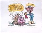 Pentekening Amerika - Carter en Bush (lijst optie), Antiek en Kunst, Verzenden