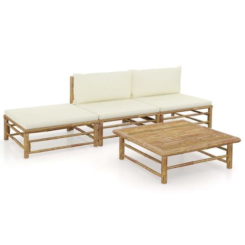 vidaXL 4-delige Loungeset met crèmewitte kussens bamboe, Tuin en Terras, Tuinsets en Loungesets, Loungeset, Nieuw, Hout, Verzenden