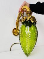 Wandlamp - groen glas wandlamp met verguld brons – ca., Antiek en Kunst
