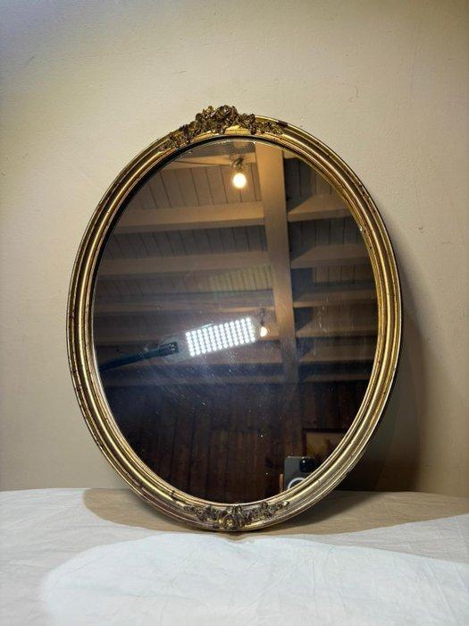Spiegel- Elegante Ovale Spiegel met Gedetailleerd Verguld, Antiek en Kunst, Curiosa en Brocante