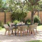 vidaXL Eetkamerset 7 pcs Lichtgrijs Poly riet, Verzenden, Nieuw, Rotan