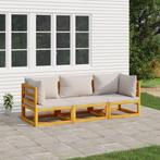 vidaXL 3-delige Loungeset met lichtgrijze kussens massief, Verzenden, Nieuw, Hardhout, Loungeset