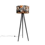 Vloerlamp tripod zwart met kap bloemen 50 cm - Tripod, Huis en Inrichting, Lampen | Vloerlampen, Nieuw, Overige materialen, Klassiek / Antiek