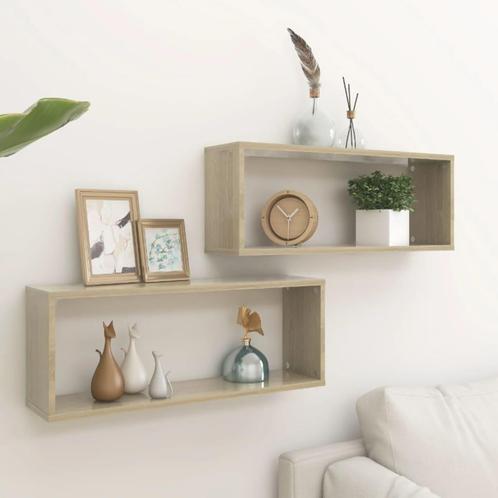 vidaXL Wandschappen kubus 2 st 60x15x23 cm bewerkt hout, Huis en Inrichting, Woonaccessoires | Wandplanken en Boekenplanken, Nieuw