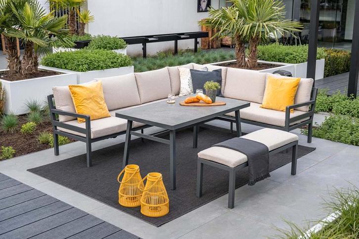 GI Corsica lounge-dining set (4-delig) - Carbon black/Zand, Tuin en Terras, Tuinsets en Loungesets, Loungeset, Nieuw, Overige materialen