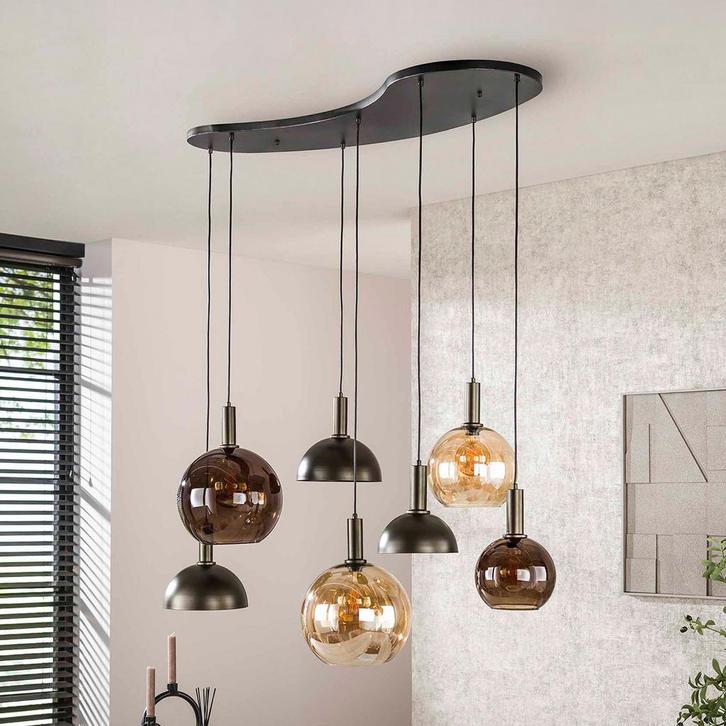 *WOONWINKEL* Hanglamp 4+3-lichts Bruin, Huis en Inrichting, Lampen | Hanglampen, Nieuw, Verzenden