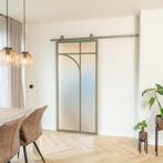 Stalen Schuifdeur - Olijfgroen - 5 Vlaks rond - Mat glas, Doe-het-zelf en Verbouw, Kozijnen en Schuifpuien, 75 tot 150 cm, Nieuw