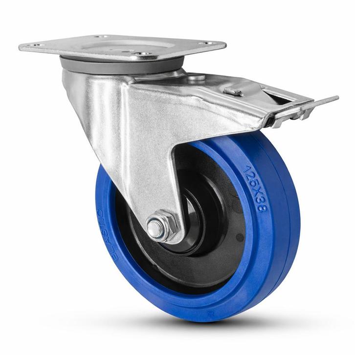 FORTEX Blue Wheel zwenkwiel Ø125mm met dubbele rem WLL 220kg, Muziek en Instrumenten, Licht en Laser, Verzenden