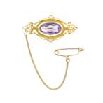 Gouden broche met amethist (vintage accesoire, vintage), Gebruikt, Overige kleuren, Ophalen of Verzenden, Met edelsteen