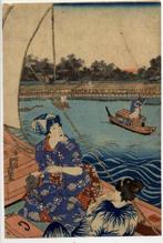 Twee vrouwen op een boot - 1850 - Papier - Utagawa Kunisada