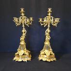 Kaarsenhouder (2) - Verguld brons - Bronzen kandelaars, Antiek en Kunst