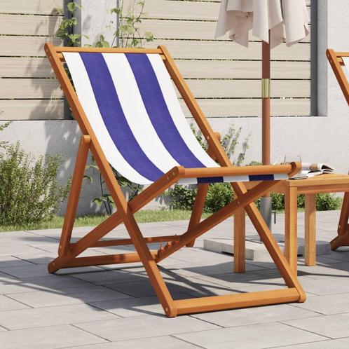 vidaXL Strandstoel inklapbaar eucalyptushout en stof blauw, Tuin en Terras, Tuinstoelen, Nieuw, Hout, Verzenden