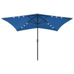 vidaXL Parasol met LEDs en stalen paal 2x3 m azuurblauw, Tuin en Terras, Parasols, Verzenden, Nieuw, 2 tot 3 meter