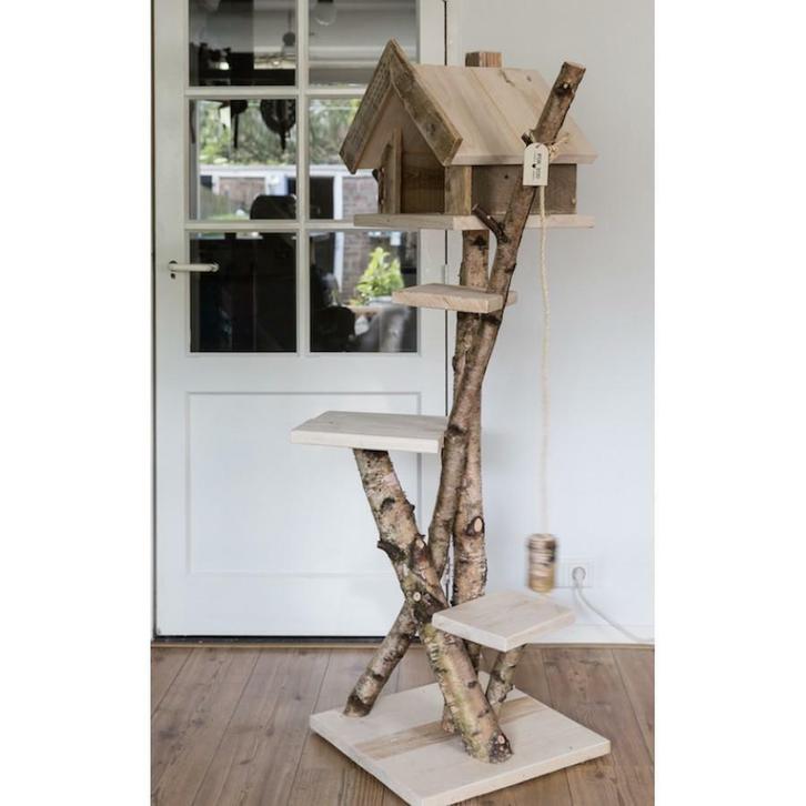 Krabpalen van steigerhout en berkenstammen, Dieren en Toebehoren, Katten-accessoires, Nieuw, Ophalen of Verzenden