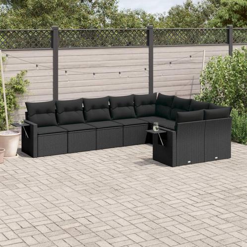 vidaXL 9-delige Loungeset met kussens poly rattan zwart, Tuin en Terras, Tuinsets en Loungesets, Loungeset, Nieuw, Rotan, Verzenden