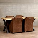 Set van 4 leren eetkamerfauteuils - met armleuning en wieltj, Huis en Inrichting, Stoelen, Overige kleuren, Nieuw, Leer, Ophalen of Verzenden