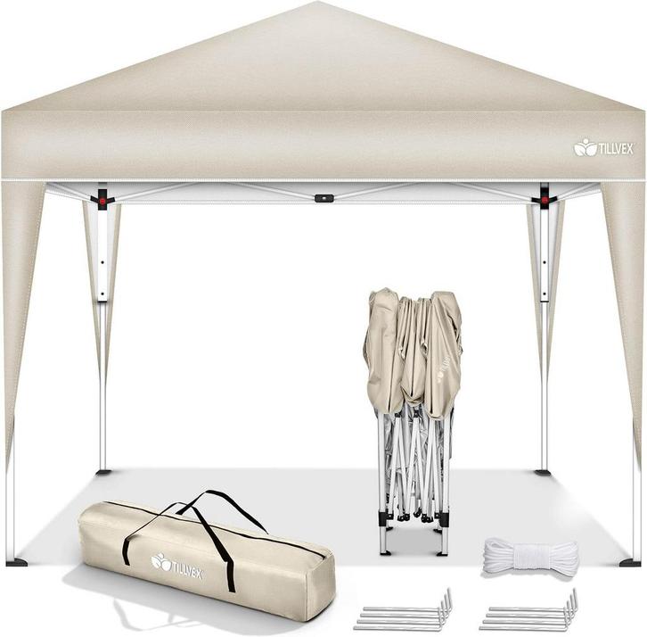 Partytent - opvouwbaar - 3x3 - Paviljoen - Crème - Tillvex®, Tuin en Terras, Tuinmeubel-accessoires, Nieuw, Verzenden