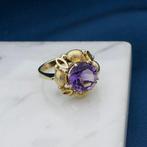 Vintage gouden ring met amethist, Gebruikt, Overige kleuren, Ophalen of Verzenden, 17 tot 18