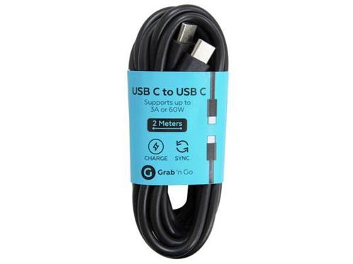 Veiling - 3x GrabNGo USB-C naar USB-C kabel 2m zwart, Telecommunicatie, Mobiele telefoons | Telefoon-opladers, Nieuw