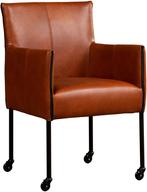 Cognac leren moderne kuipstoel - poot rond zwart met wiel -, Huis en Inrichting, Stoelen, Overige kleuren, Nieuw, Leer, Ophalen of Verzenden