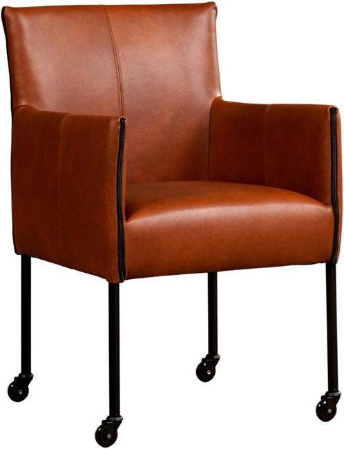 Cognac leren moderne kuipstoel - poot rond zwart met wiel -, Huis en Inrichting, Stoelen, Eén, Overige kleuren, Nieuw, Leer, Ophalen of Verzenden