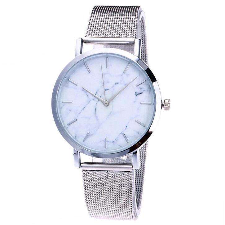Fako - Horloge - Mesh - Marmer - Ø 38mm - Zilverkleurig, Sieraden, Tassen en Uiterlijk, Horloges | Dames, Verzenden