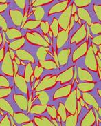 Bamboe Poplin Bladeren Paars/Groen, Nieuw, Groen
