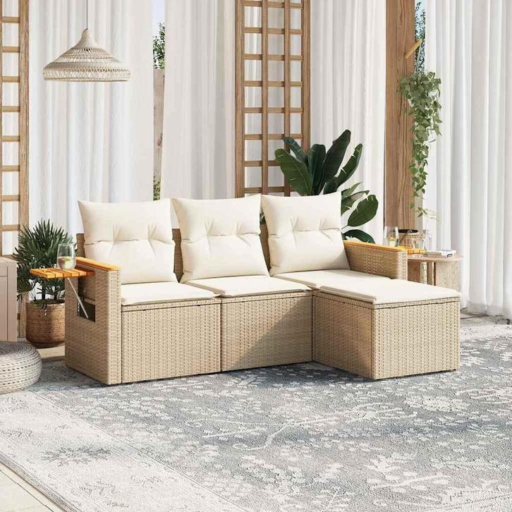 vidaXL 4-delige Loungeset met kussens poly rattan beige, Tuin en Terras, Tuinsets en Loungesets, Loungeset, Nieuw, Rotan, Verzenden