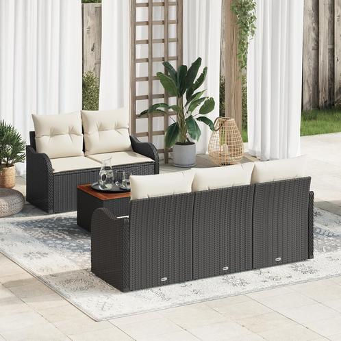 vidaXL 6-delige tuinset met kussens van zwart poly rattan en, Tuin en Terras, Tuinsets en Loungesets, Tuinset, Nieuw, Rotan, Verzenden