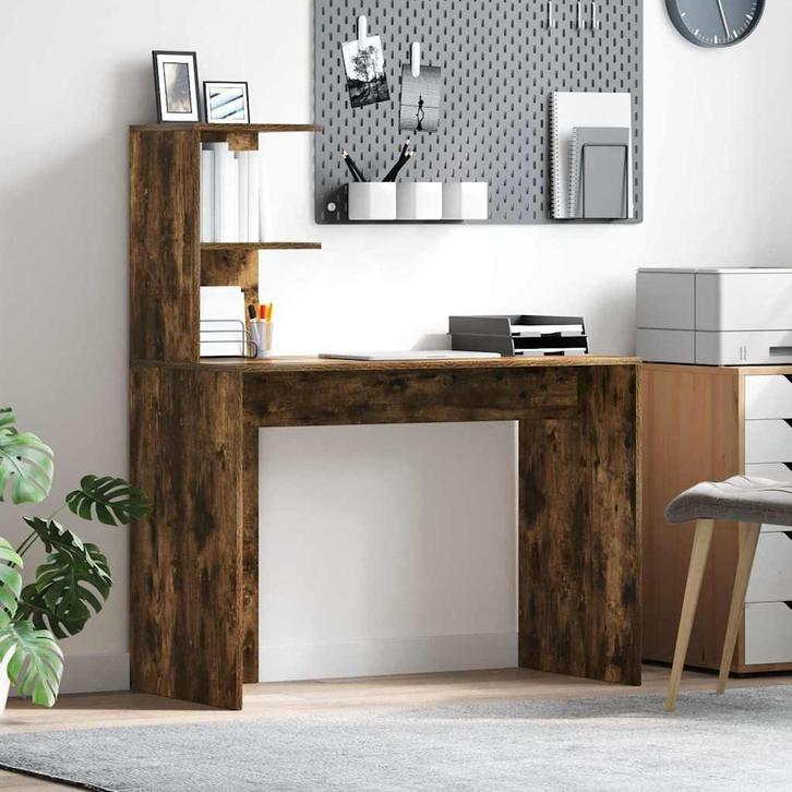 vidaXL Bureau met plank Gerookt eiken 102 x 50 x 124 cm, Huis en Inrichting, Bureaus, Nieuw, Verzenden