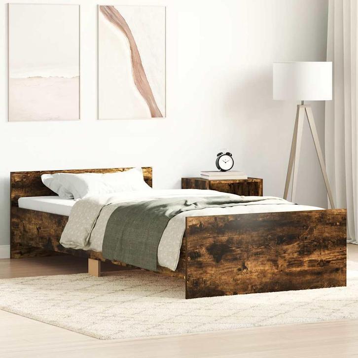 vidaXL Bedframe zonder matras hout gerookt eikenkleurig, Huis en Inrichting, Slaapkamer | Bedden, Bruin, Nieuw, Hout, Eenpersoons