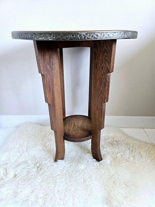 Bijzettafel - Eik, Koper, Antiek en Kunst, Kunst | Designobjecten