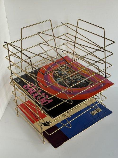 Rek - Metaal - Drie vintage goudkleurige LPs / platen, Antiek en Kunst, Kunst | Designobjecten