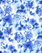 Katoen Satijn Bloemen Blauw/Wit, Nieuw, Wit