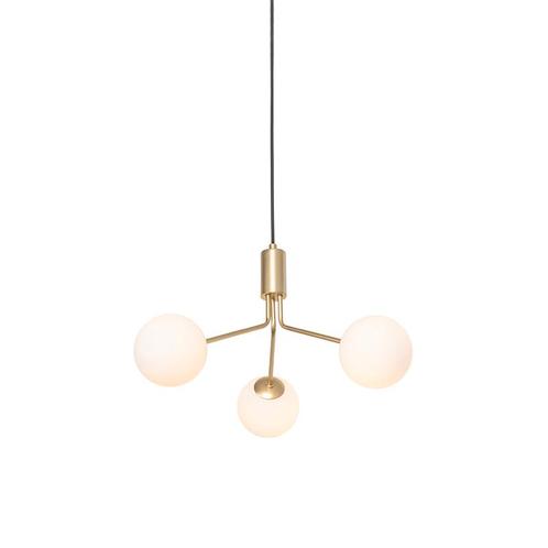 Art Deco hanglamp goud met opaal glas 3-lichts - Coby, Huis en Inrichting, Lampen | Hanglampen, Nieuw, Glas, 75 cm of meer