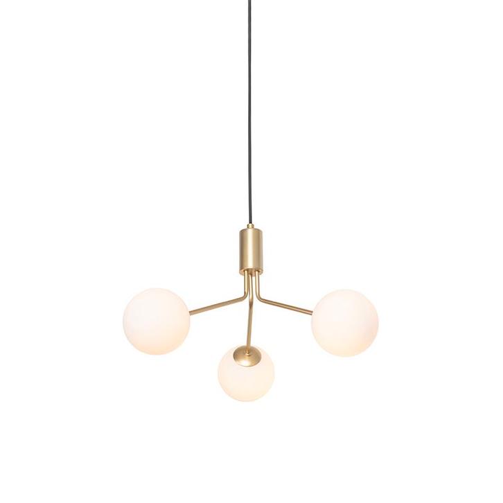 Art Deco hanglamp goud met opaal glas 3-lichts - Coby, Huis en Inrichting, Lampen | Hanglampen, Nieuw, Glas, 75 cm of meer