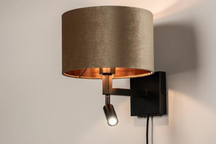 Rietveld Wandlampen - Zwart, Taupe, Koper - Stof, Metaal, Huis en Inrichting, Lampen | Wandlampen, Verzenden