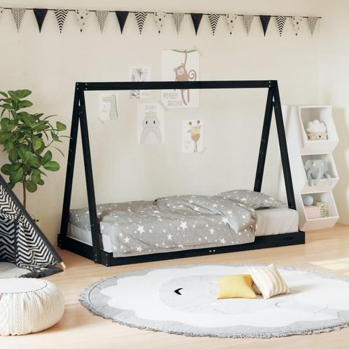 vidaXL Kinderbedframe 80x160 cm massief grenenhout zwart, Kinderen en Baby's, Kinderkamer | Bedden, Nieuw, Verzenden