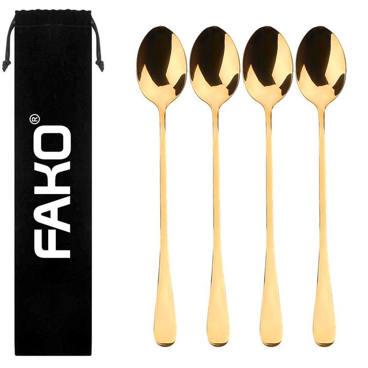 Fako Bijoux - 4 Lange Lepels - Latte Macchiato - Longdrink -, Huis en Inrichting, Keuken | Bestek, Verzenden