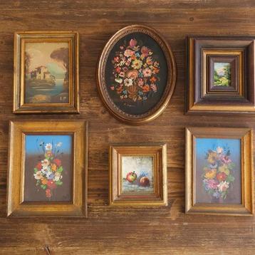 FREE SHIPPING - Lijst (6) - Canvas, Hout, bladgoud - vintage beschikbaar voor biedingen